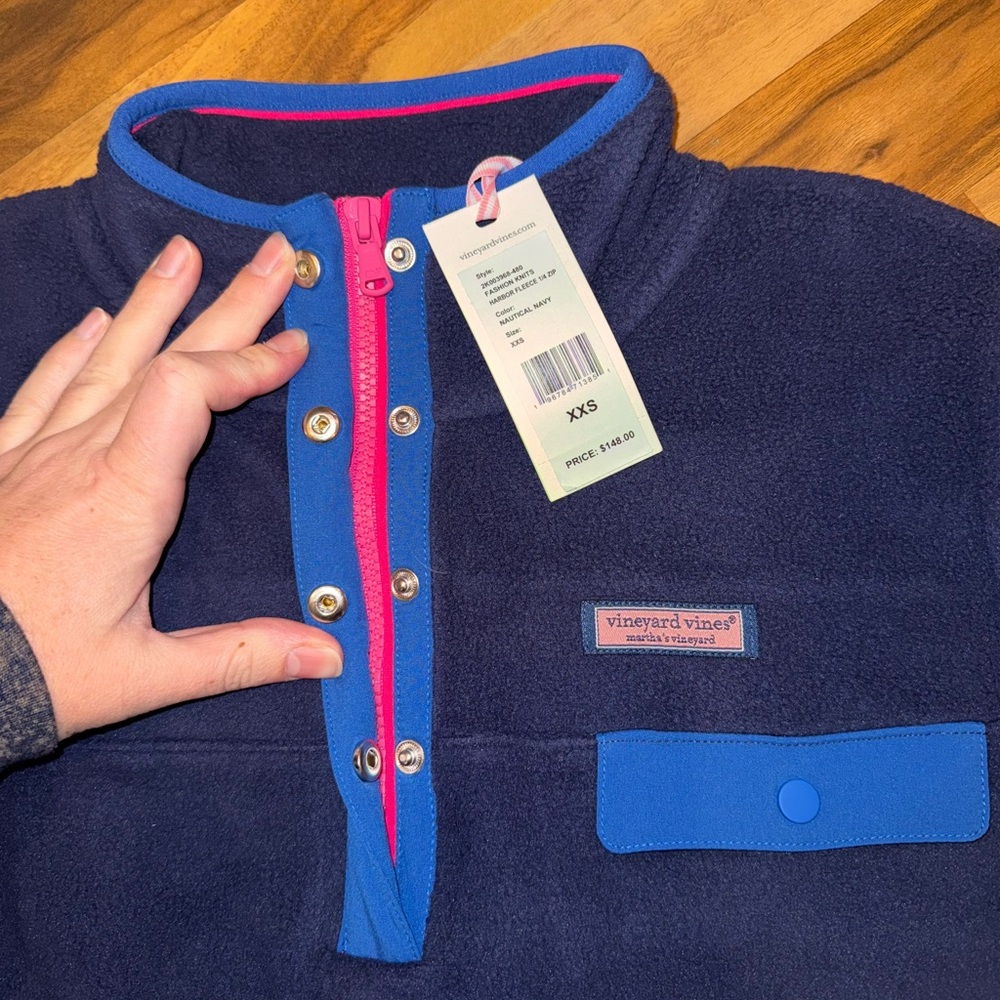 Vineyard Vines Harbor Fleece Pullover Women XXS Navy NWT 1/4 Zip Snap - Picture 4 of 7